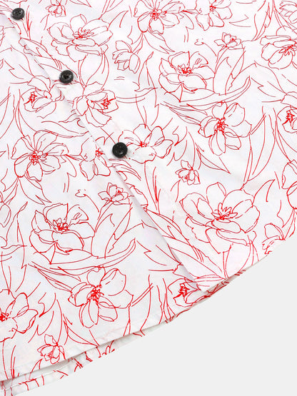 Men's Casual Cotton Line Floral Print Summer Short Sleeve Shirt