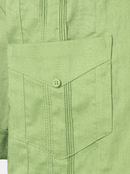 Men’s Pocket Linen Cuban Guayabera Summer Camp Button Up Short Sleeve Casual Shirt