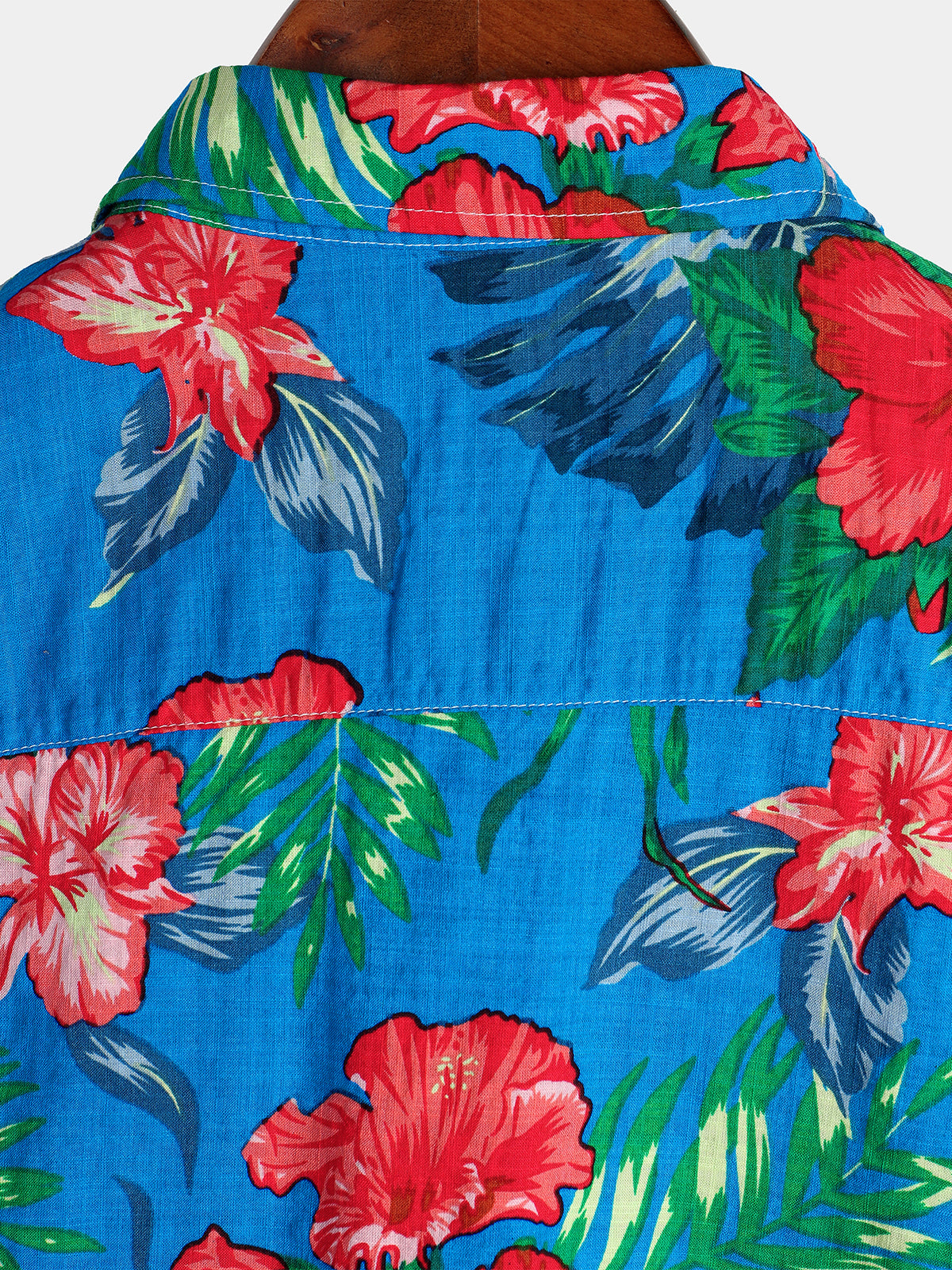 Men's Blue Flower Tropical Hawaii Cotton Short Sleeve Shirt