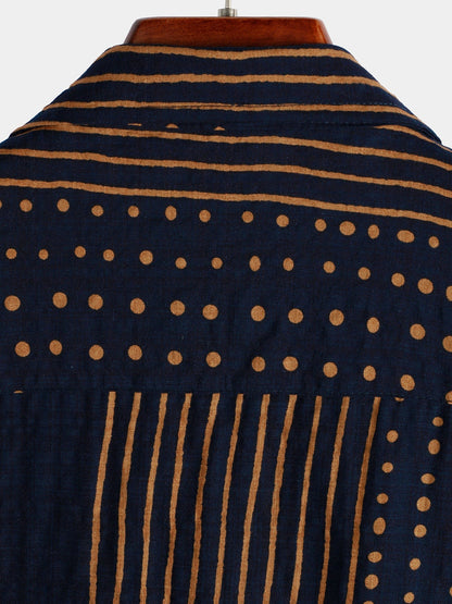 Men‘s Navy Blue Stripe Summer Short Sleeve Shirt
