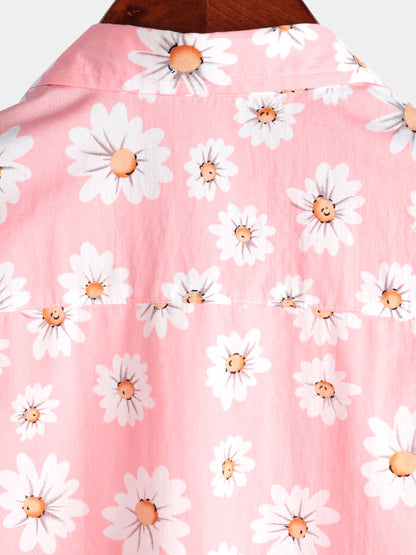 Men's Pink Daisy Hawaiian Short Sleeve Shirt