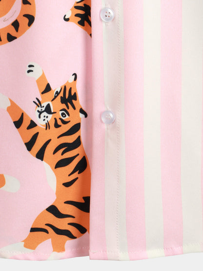 Men's Tiger & Striped Print Holiday Pocket Shirt