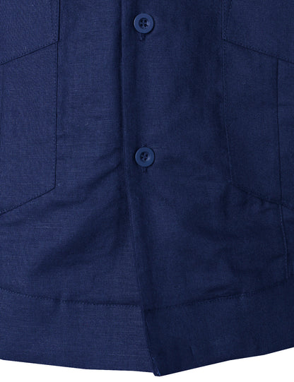 Men’s Linen Cuban Guayabera Casual Button Up Short Sleeve Summer Shirt