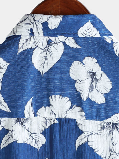 Men's Tropical Floral Print Hawaiian Short Sleeve Shirt