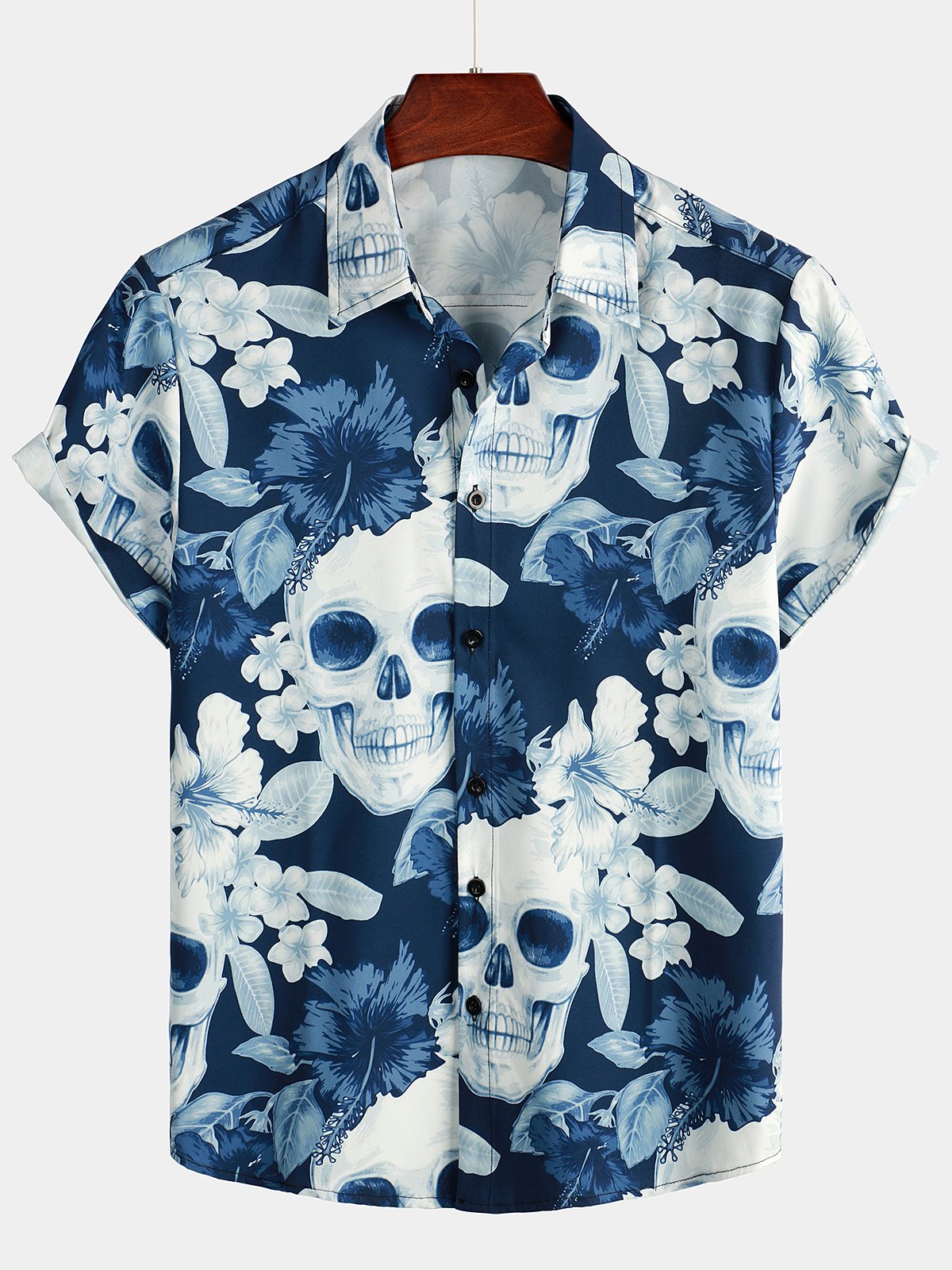 Men's Funny Skull Print Hawaiian Short Sleeve Shirt