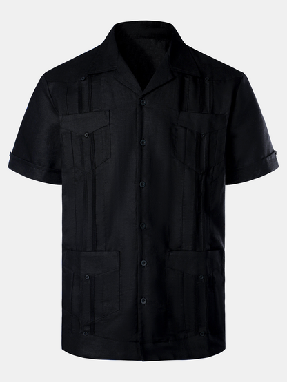 Men’s Linen Cuban Guayabera Casual Button Up Short Sleeve Summer Shirt