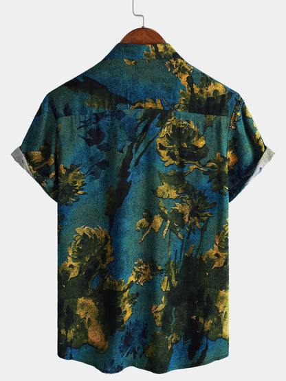 Men's Summer Vintage Holiday Breathable Button Up Hawaiian Short Sleeve Shirt