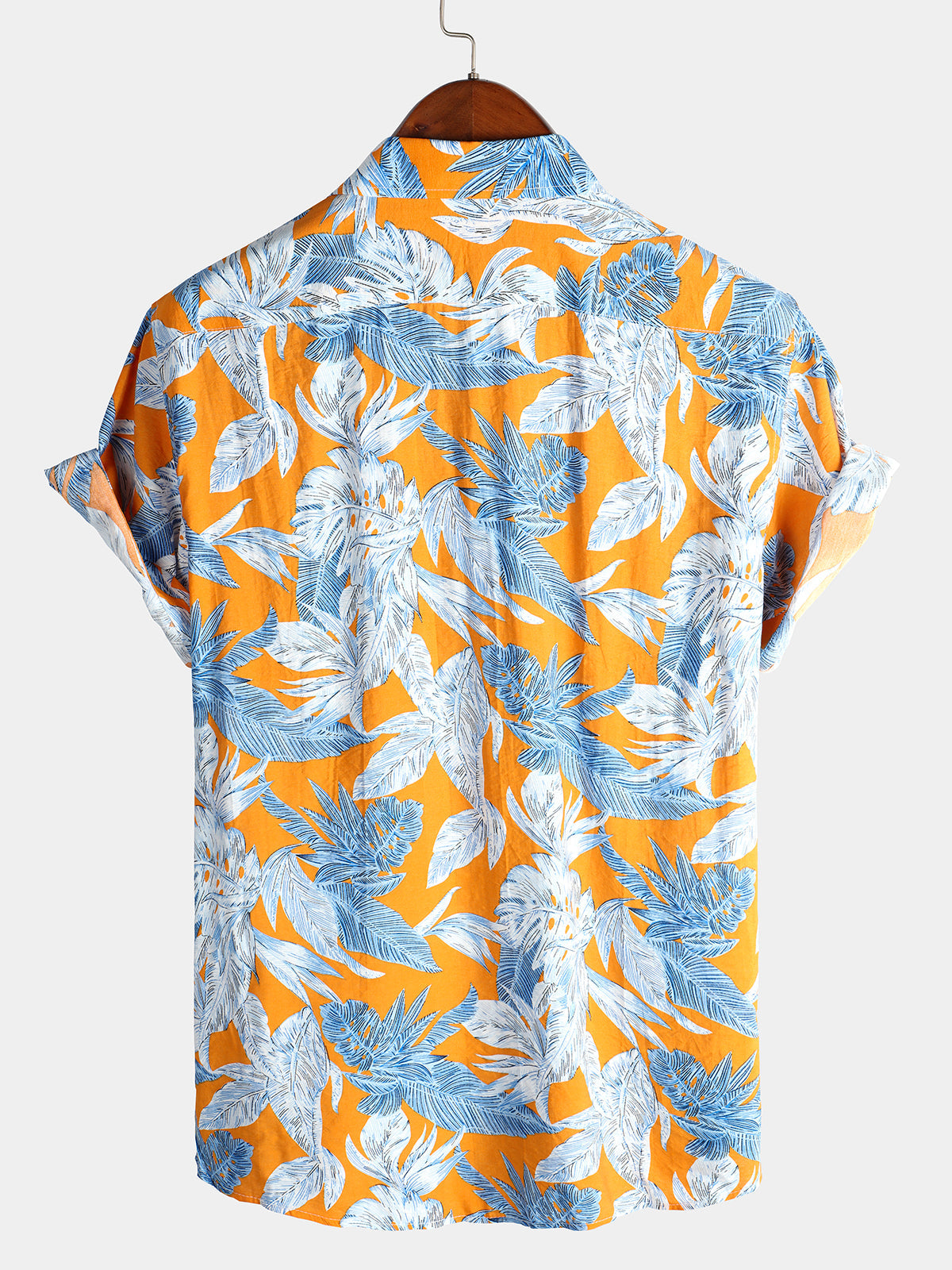 Men's Tropical Leaves Print Pocket Short Sleeve Shirt