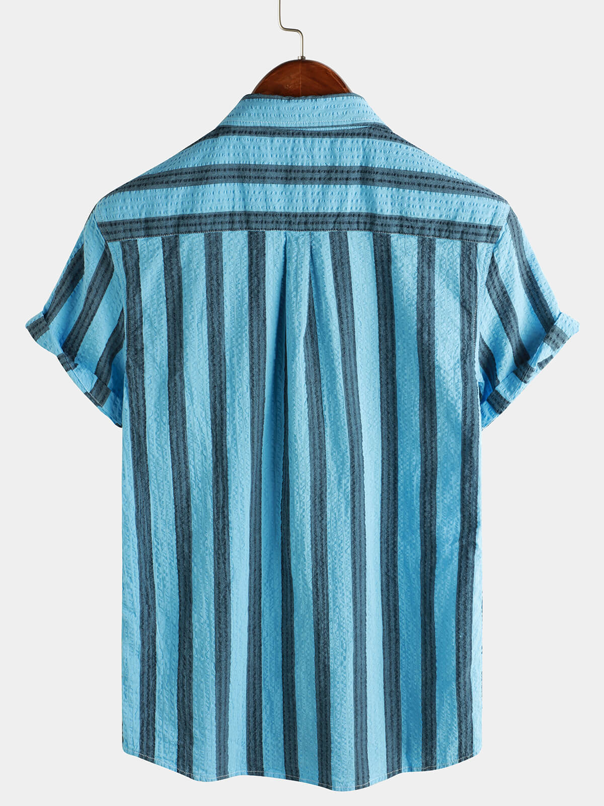 Men's Striped Cotton Casual Pocket Hawaiian Holiday Button Up Short Sleeve Shirt