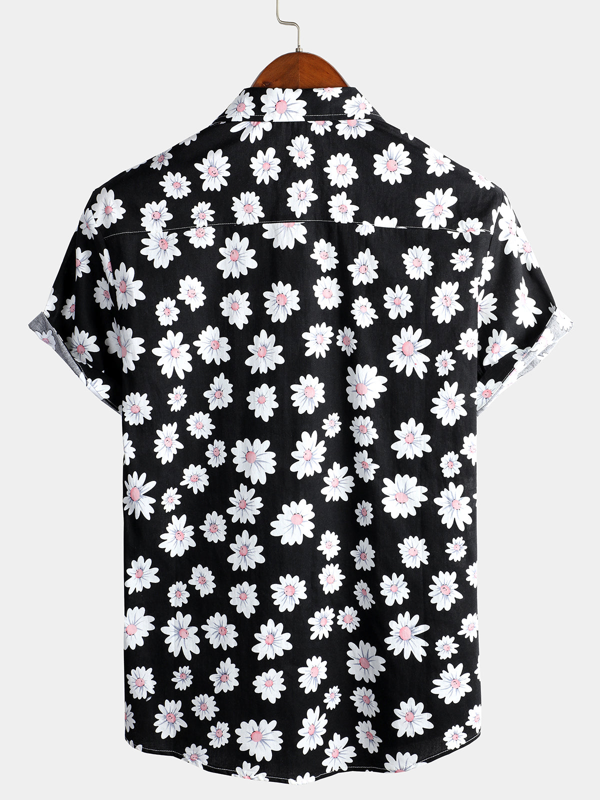 Men's Black Daisy Hawaiian Short Sleeve Shirt
