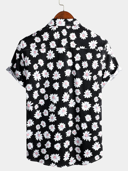Men's Black Daisy Hawaiian Short Sleeve Shirt