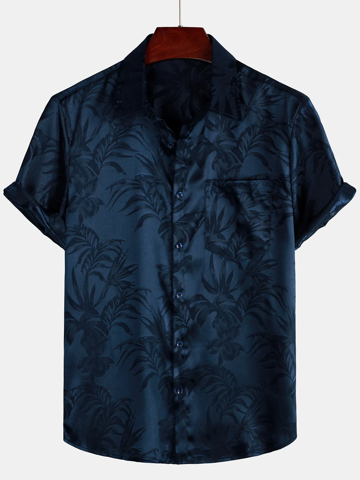 Men's Jacquard Flowers Button Up Pocket Floral Summer Cool Short Sleeve Tops Beach Vacation Shirt