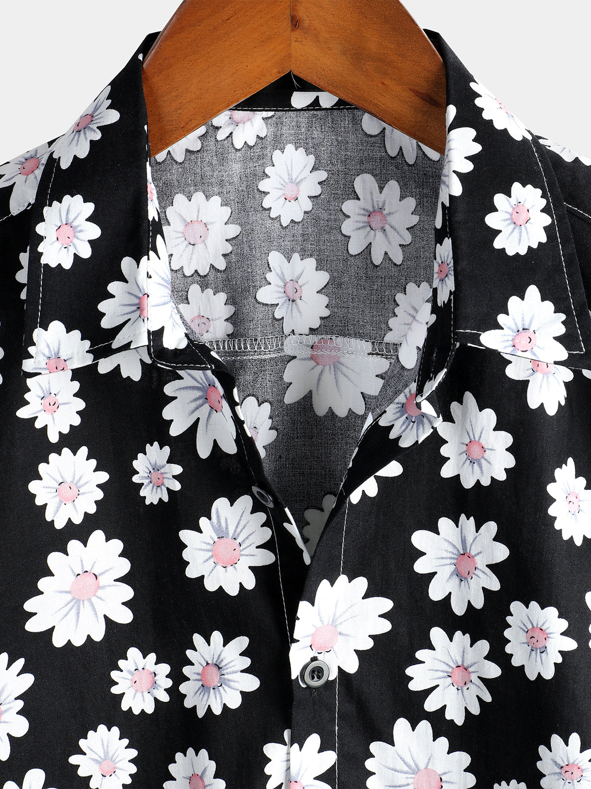 Men's Black Daisy Hawaiian Short Sleeve Shirt