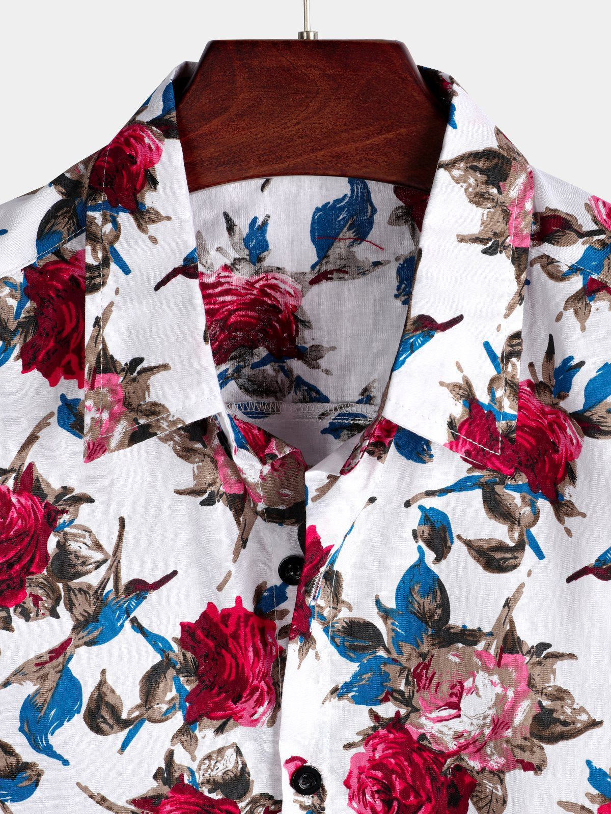 Men's Rose Print Holiday Cotton Short Sleeve Shirt