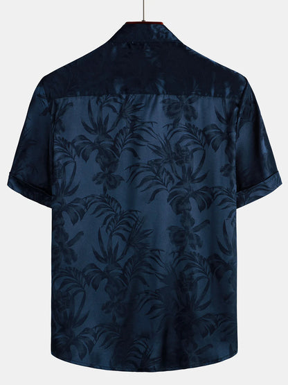 Men's Jacquard Flowers Button Up Pocket Floral Summer Cool Short Sleeve Tops Beach Vacation Shirt