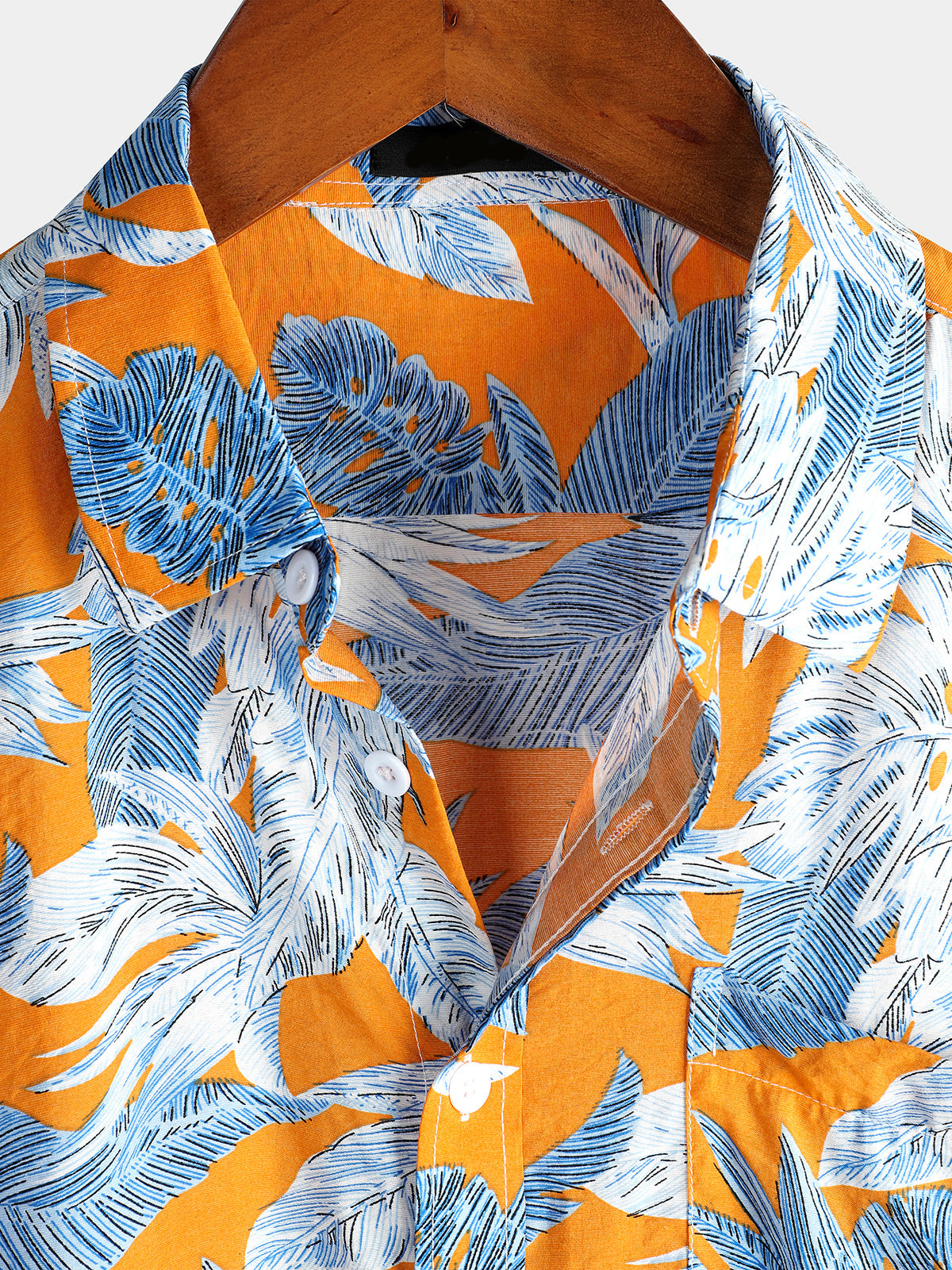 Men's Tropical Leaves Print Pocket Short Sleeve Shirt