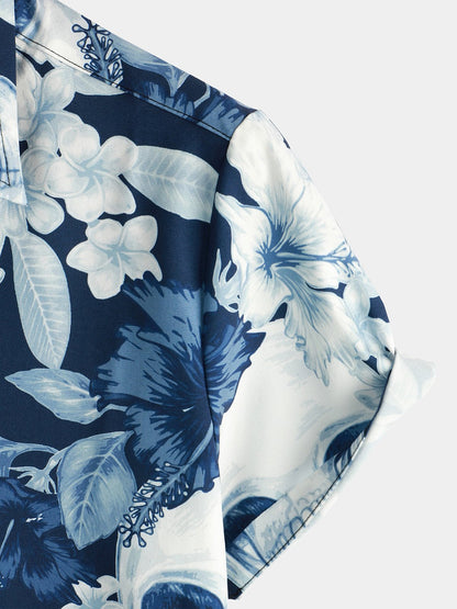 Men's Funny Skull Print Hawaiian Short Sleeve Shirt