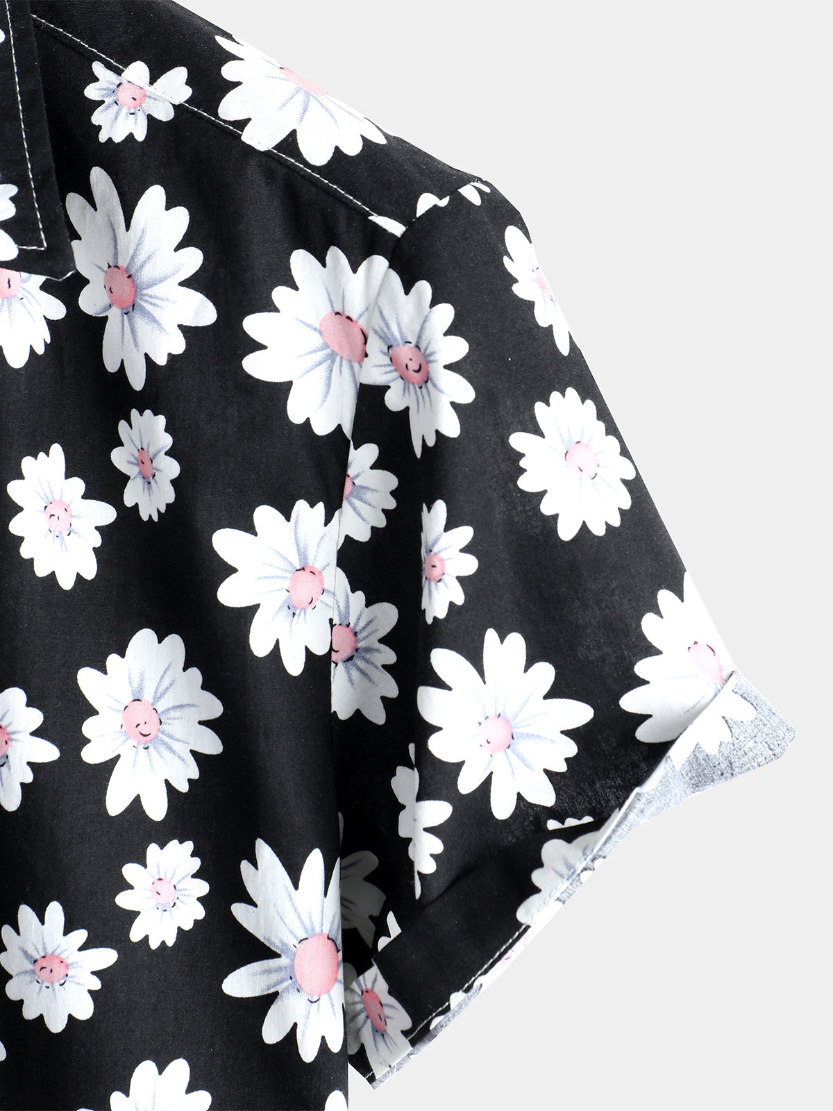 Men's Black Daisy Hawaiian Short Sleeve Shirt