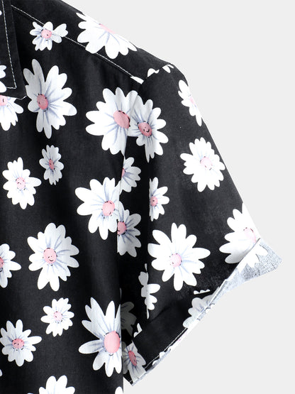 Men's Black Daisy Hawaiian Short Sleeve Shirt
