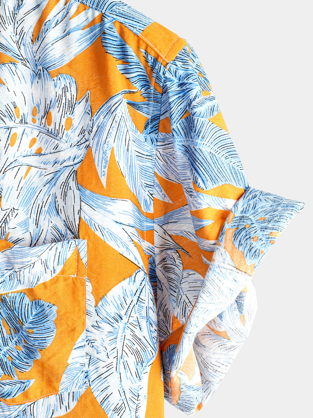 Men's Tropical Leaves Print Pocket Short Sleeve Shirt