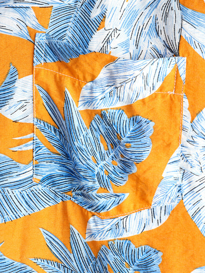 Men's Tropical Leaves Print Pocket Short Sleeve Shirt