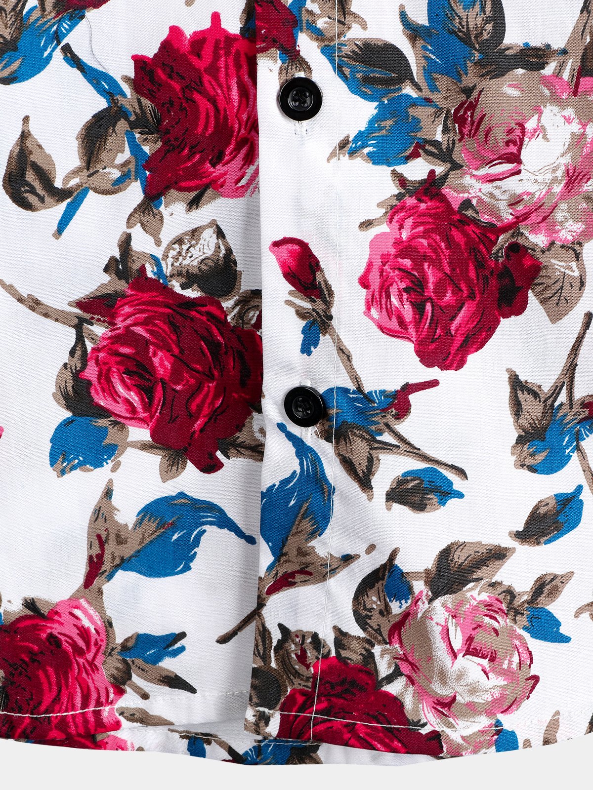 Men's Rose Print Holiday Cotton Short Sleeve Shirt
