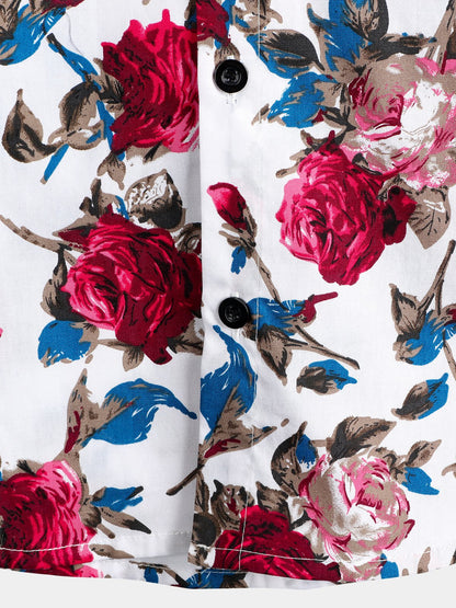 Men's Rose Print Holiday Cotton Short Sleeve Shirt