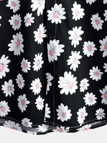 Men's Black Daisy Hawaiian Short Sleeve Shirt