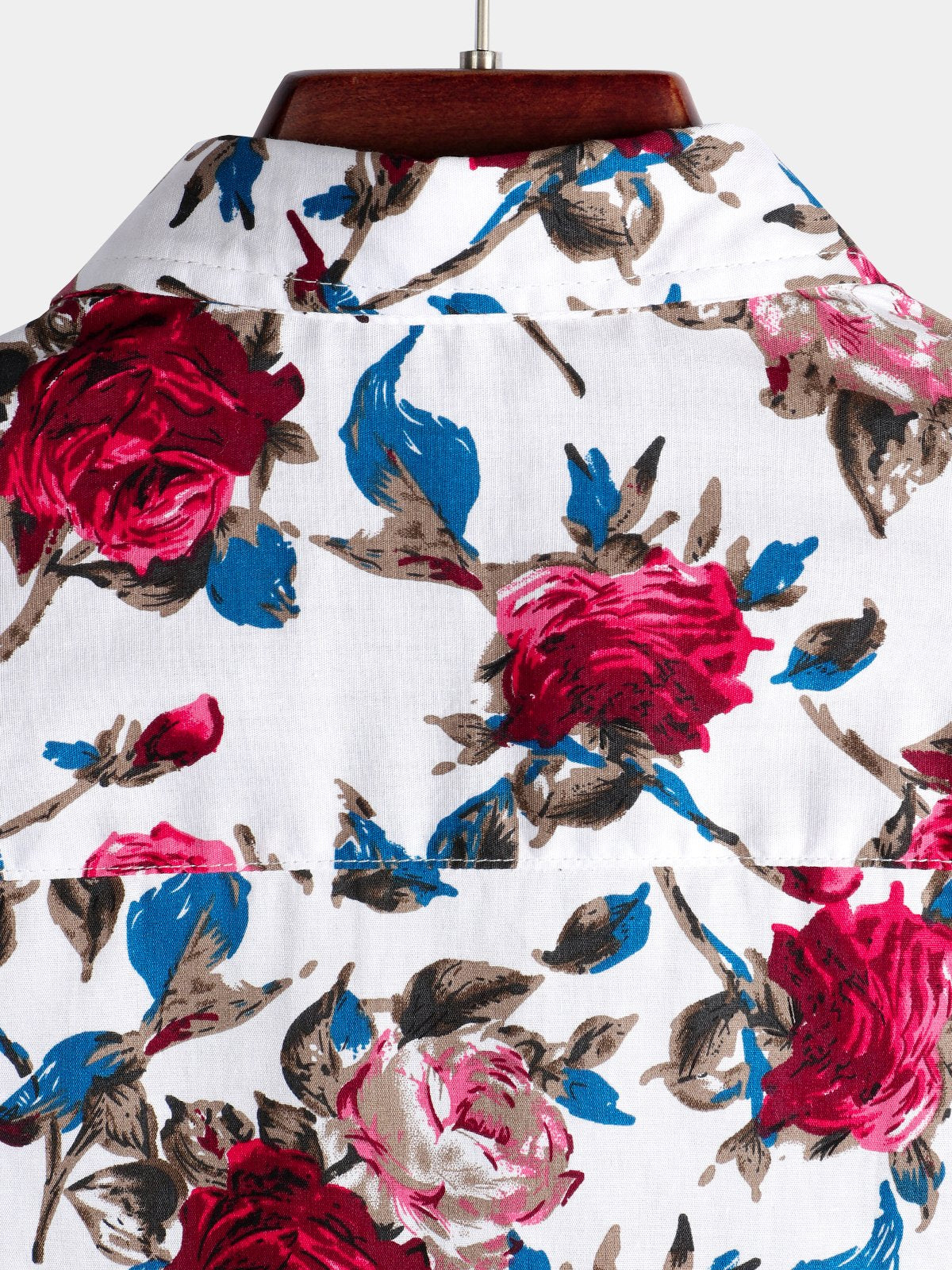 Men's Rose Print Holiday Cotton Short Sleeve Shirt