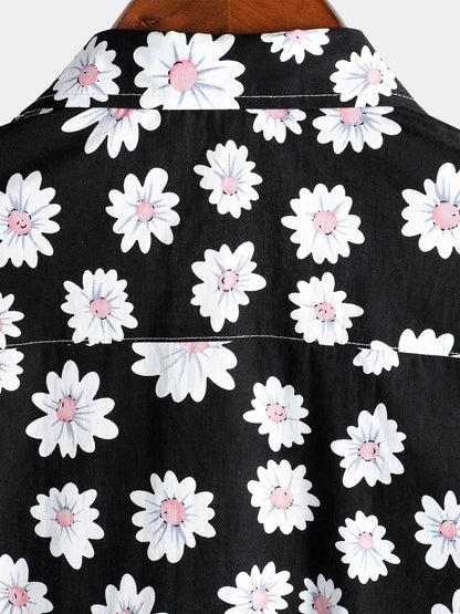 Men's Black Daisy Hawaiian Short Sleeve Shirt