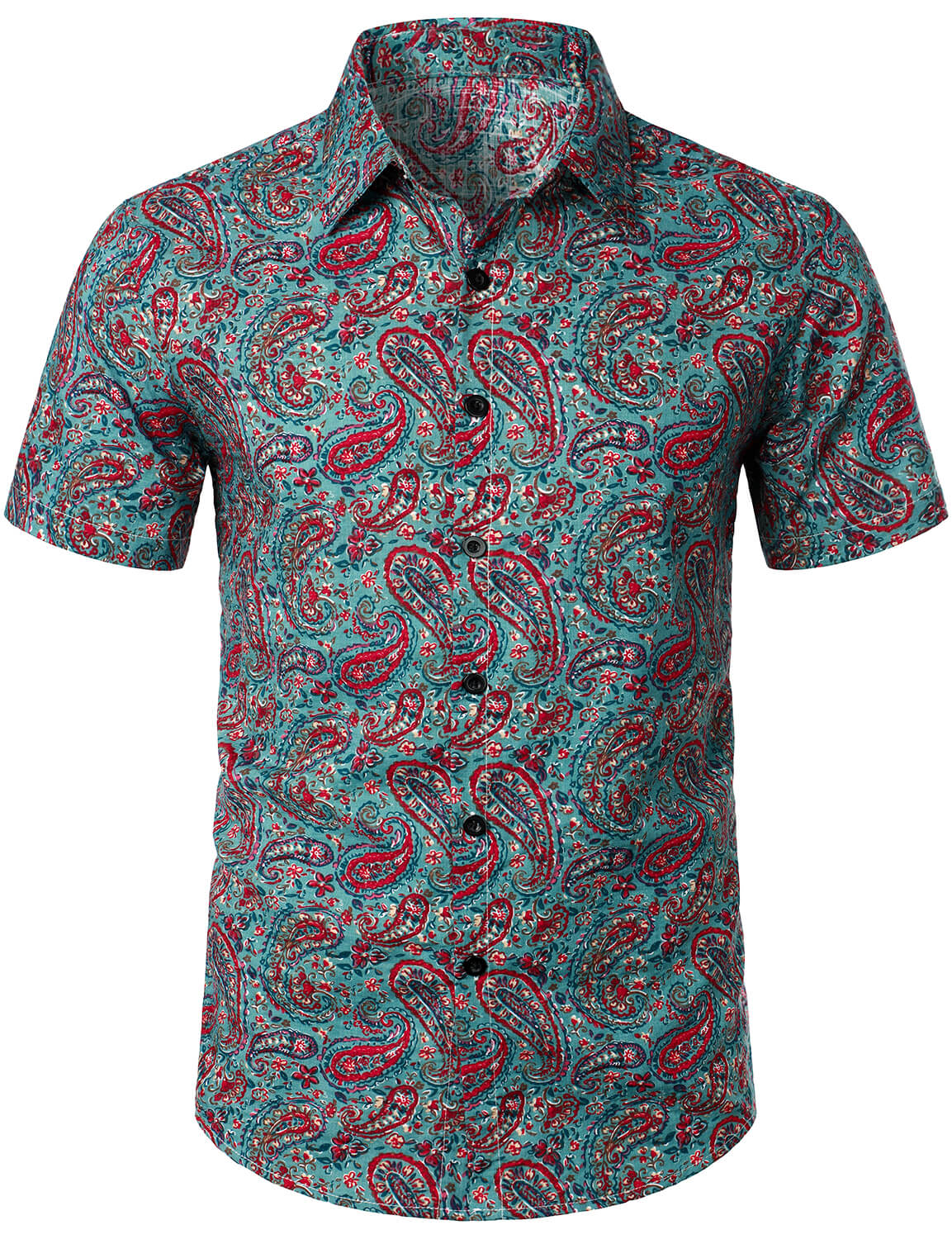 Men's Paisley Cotton Short Sleeve Button Up Vintage Shirt