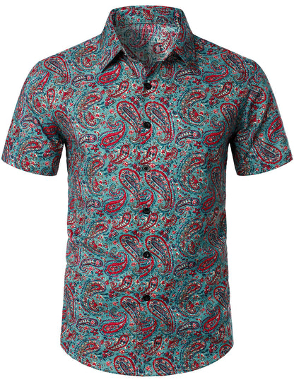 Men's Paisley Cotton Short Sleeve Button Up Vintage Shirt