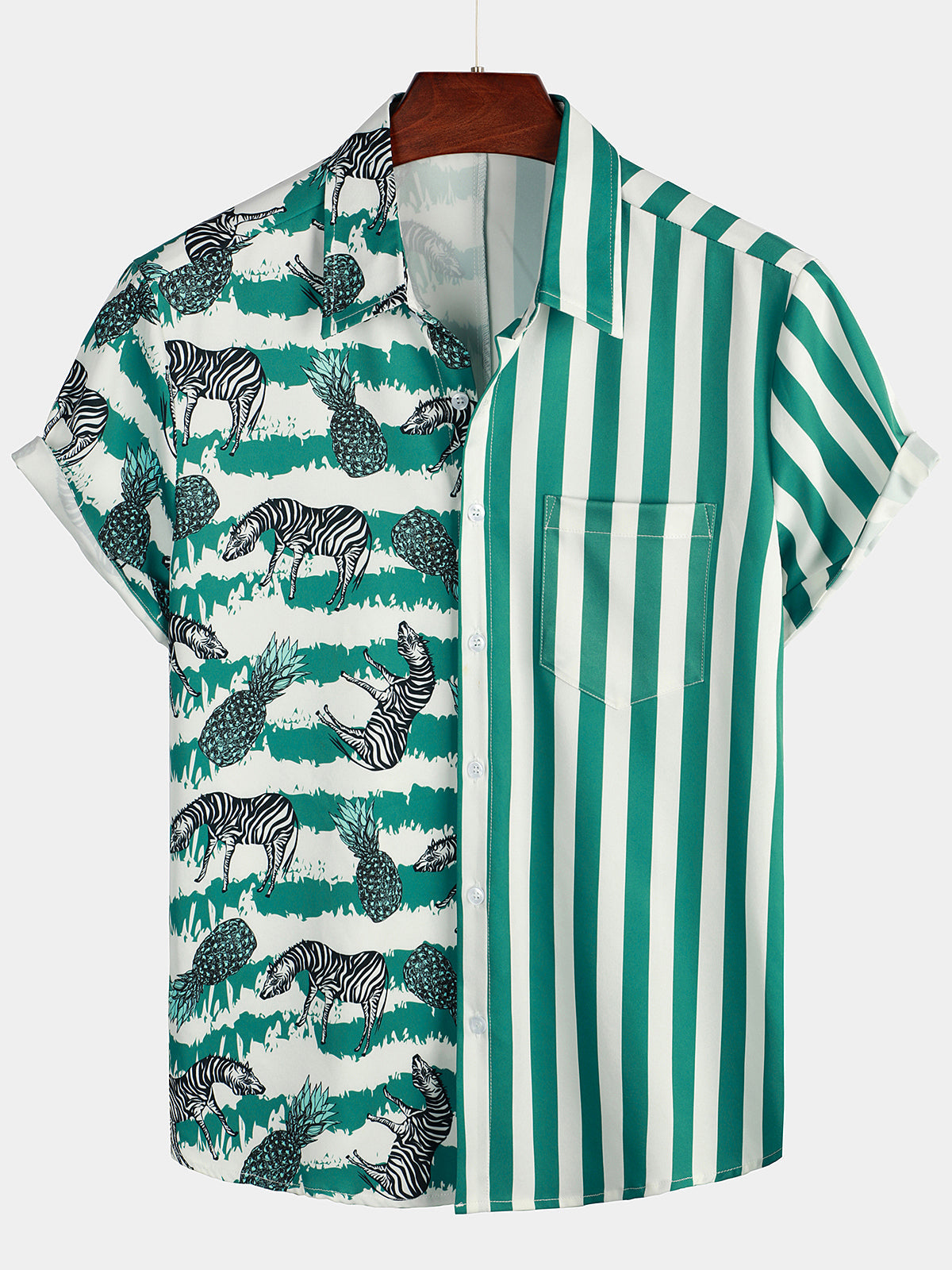 Men's Leopard & Striped Pocket Holiday Casual Shirt