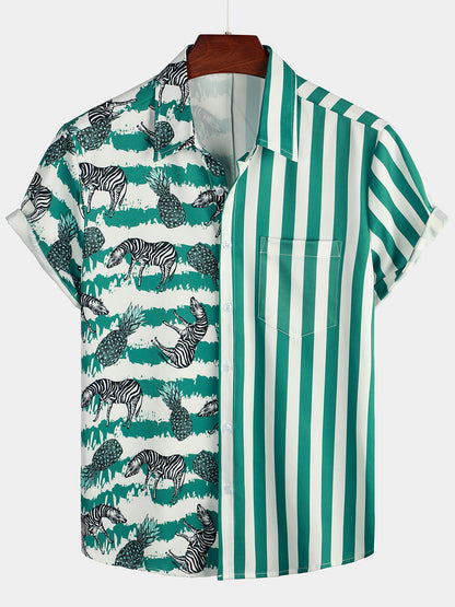 Men's Tiger & Striped Print Holiday Pocket Shirt