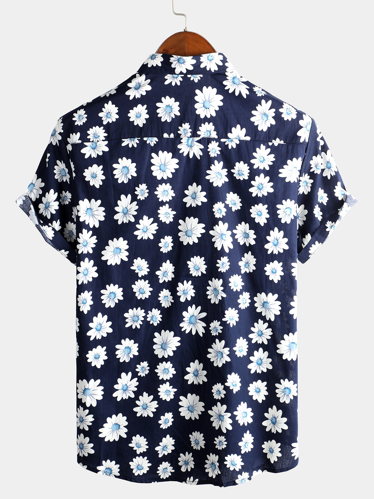 Men's Navy Blue Daisy Hawaiian Short Sleeve Shirt