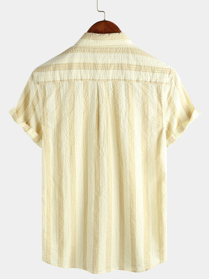 Men's Striped Cotton Casual Pocket Hawaiian Holiday Button Up Short Sleeve Shirt