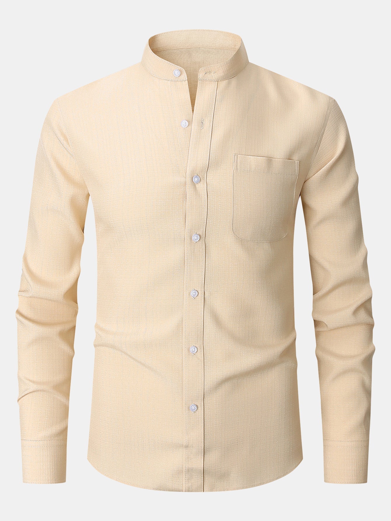 Long Sleeve Textured Stand Collar Shirt