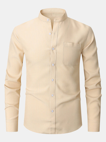 Long Sleeve Textured Stand Collar Shirt