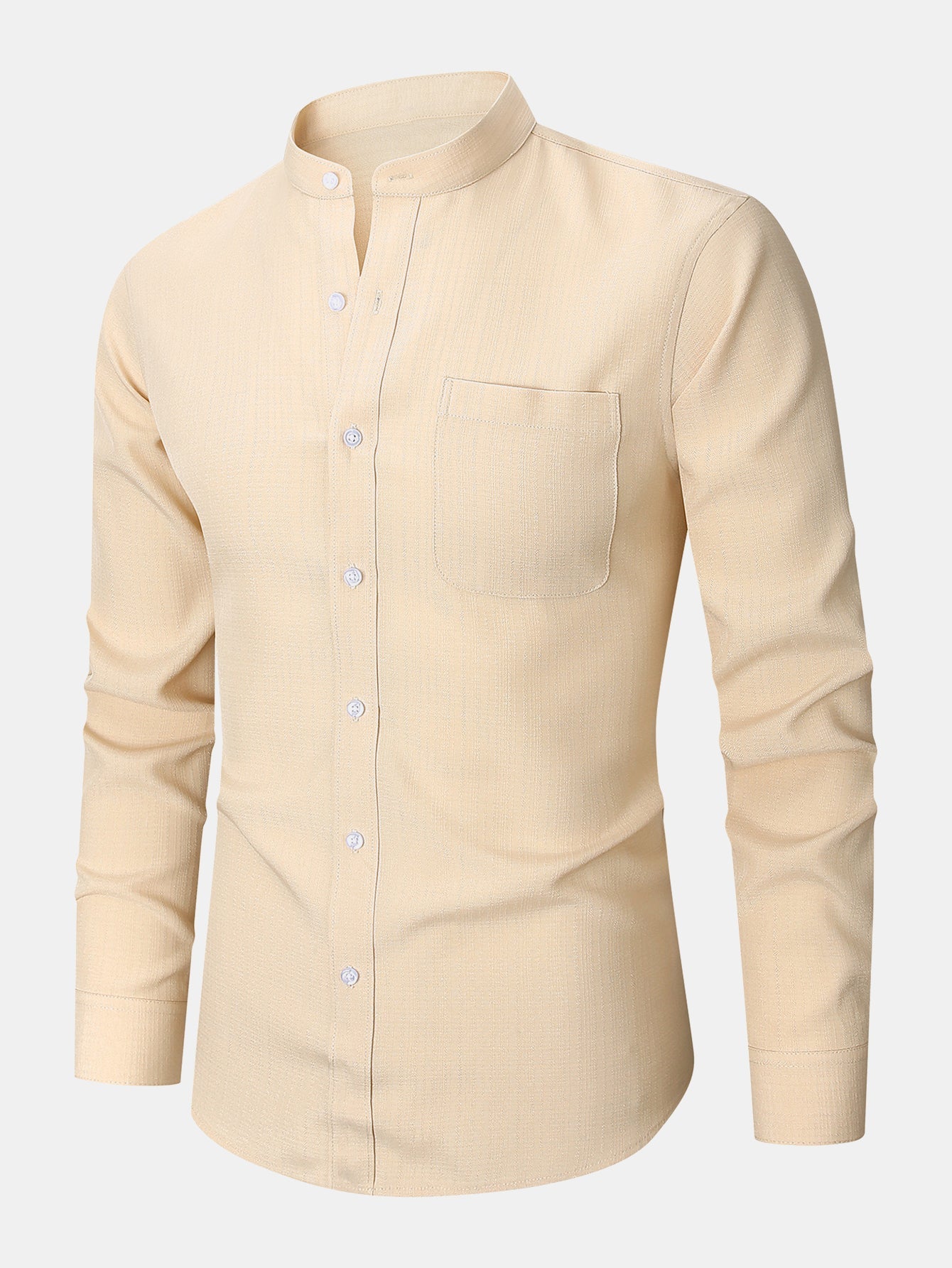Long Sleeve Textured Stand Collar Shirt