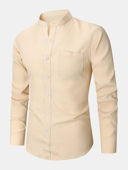 Long Sleeve Textured Stand Collar Shirt