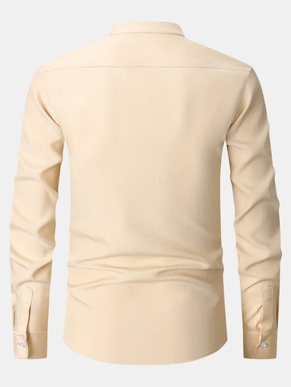 Long Sleeve Textured Stand Collar Shirt