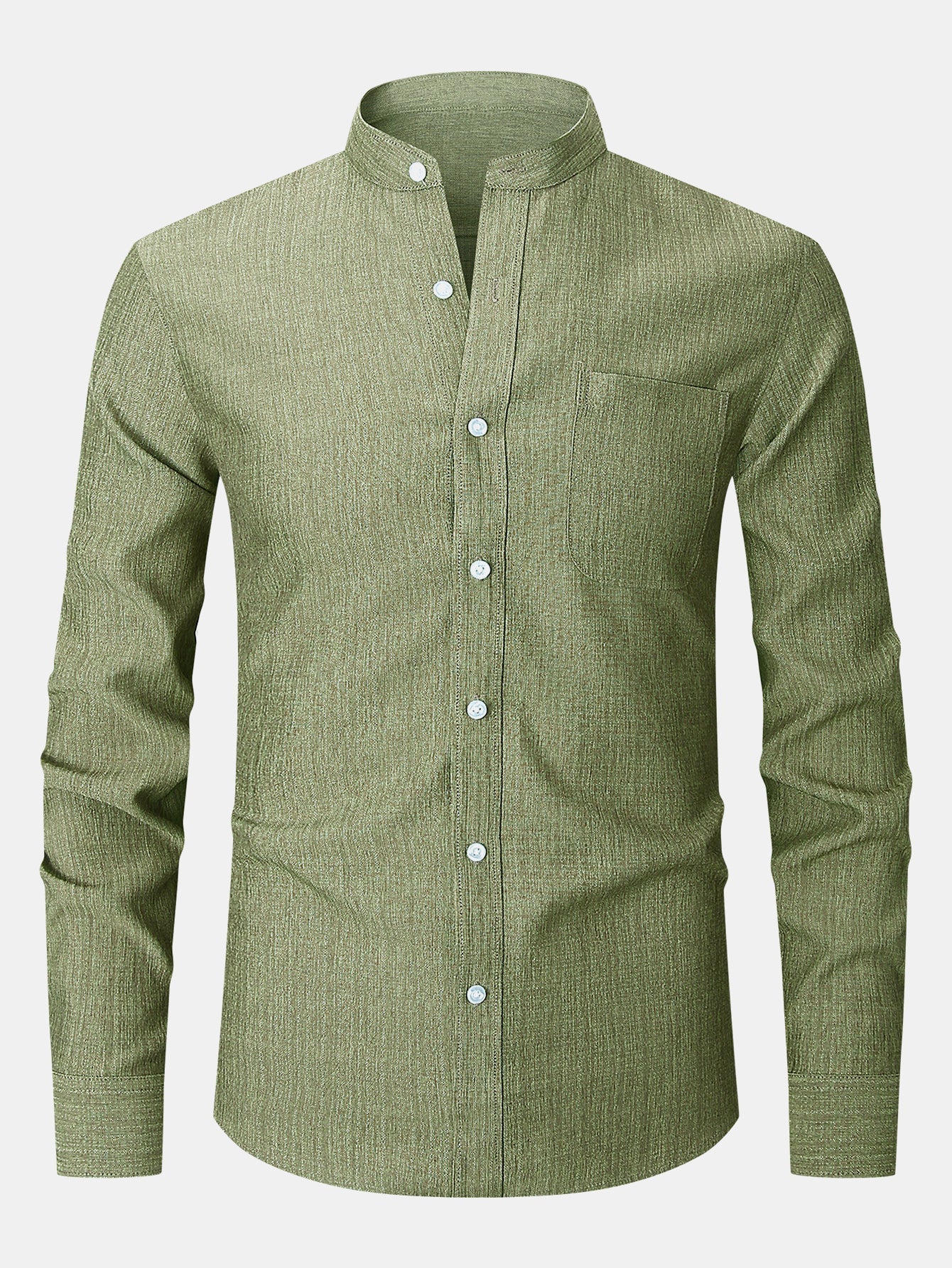 Long Sleeve Textured Stand Collar Shirt