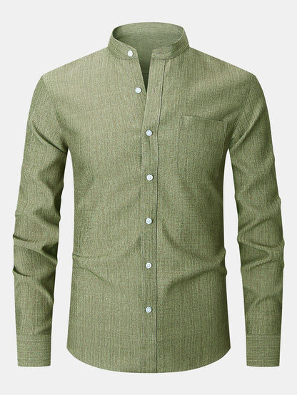 Long Sleeve Textured Stand Collar Shirt
