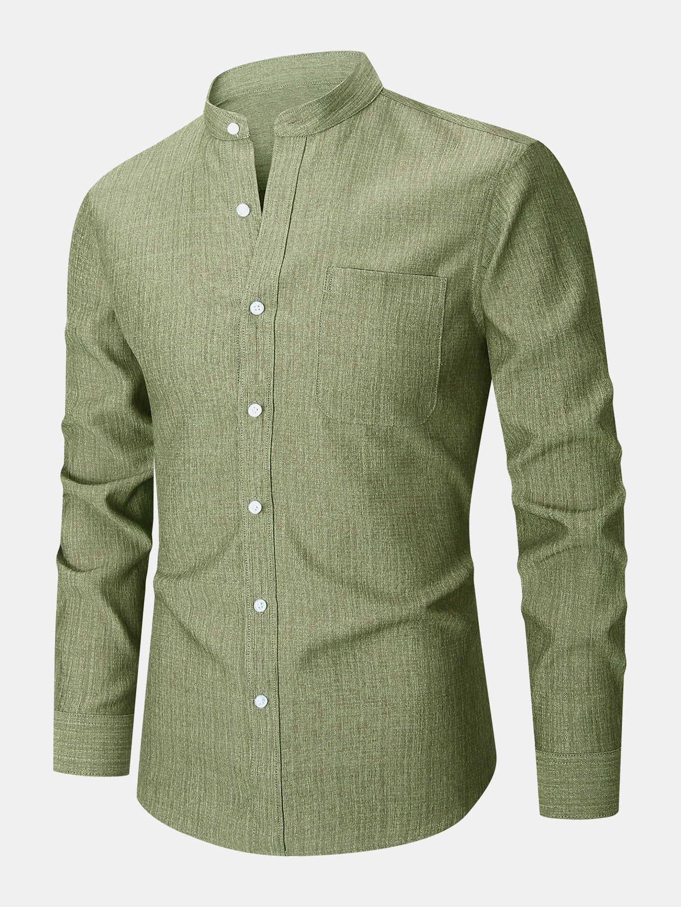 Long Sleeve Textured Stand Collar Shirt