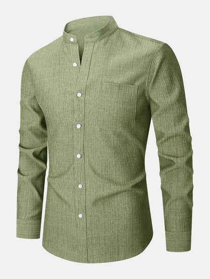 Long Sleeve Textured Stand Collar Shirt