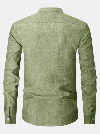 Long Sleeve Textured Stand Collar Shirt