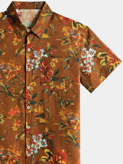 Men’s Vintage Flower Print Short Sleeve Button Down Breathable Cool Shirt