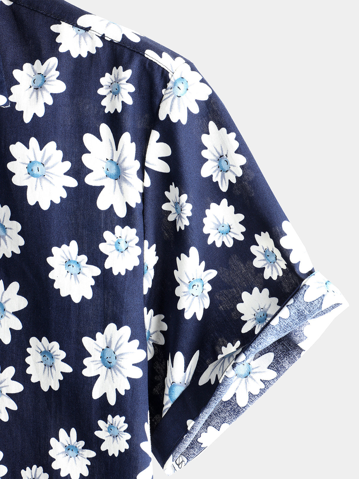 Men's Navy Blue Daisy Hawaiian Short Sleeve Shirt