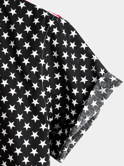 Men's Patchwork Cotton Pocket Short Sleeve Shirt