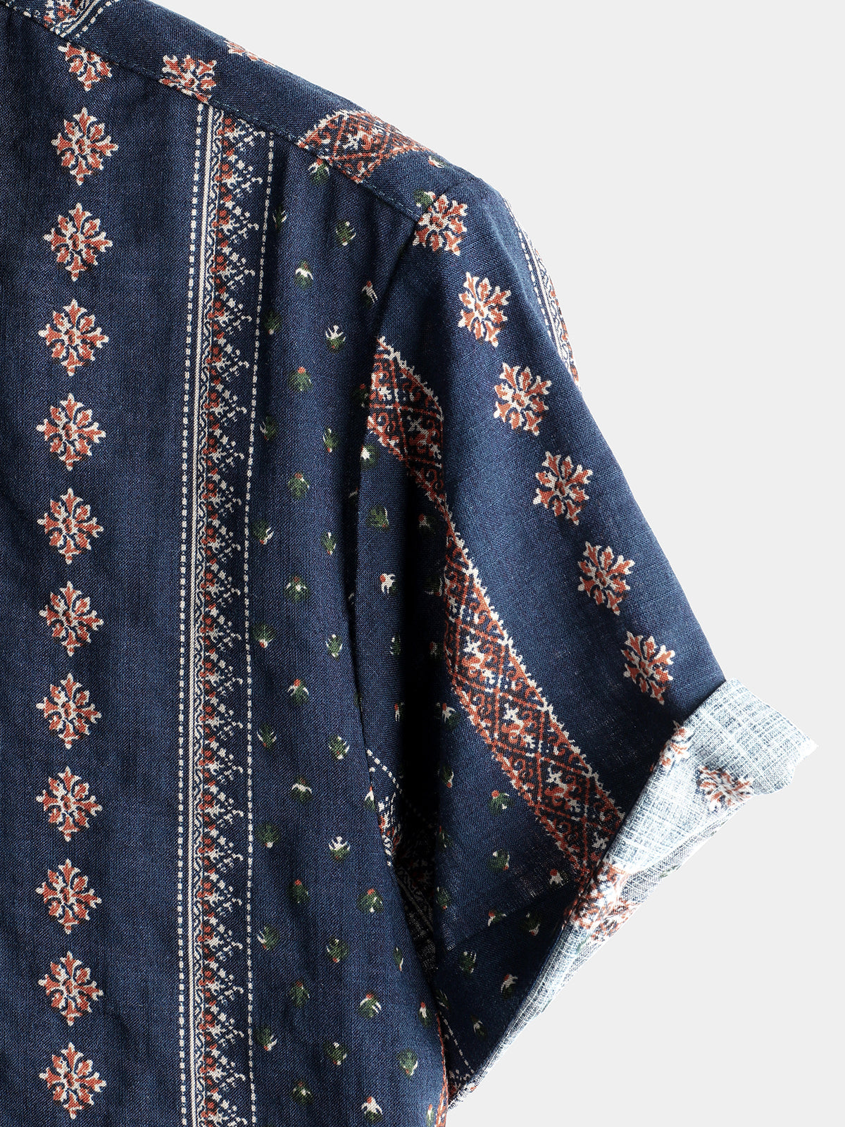 Men's Retro 70s Button Up Vintage Navy Blue Striped Beach Summer Short Sleeve Cotton Shirt